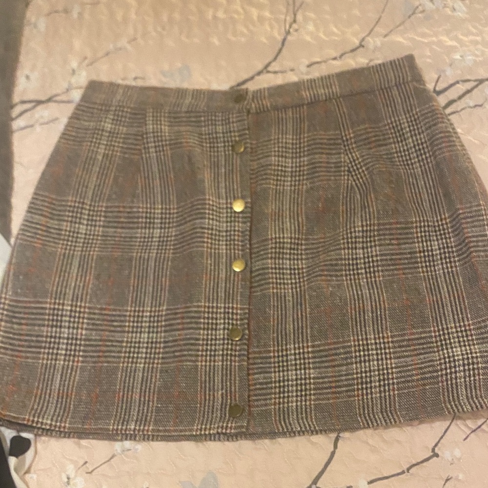 SHEIN Glen Plaid Button-Front Mini Skirt in Brown and Tan